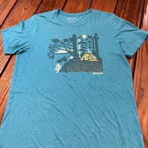 Soft Washed Thin Teal Graphic T-Shirt with Camping Design
